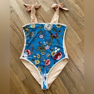 Floral Swimwear in Blue and Cream